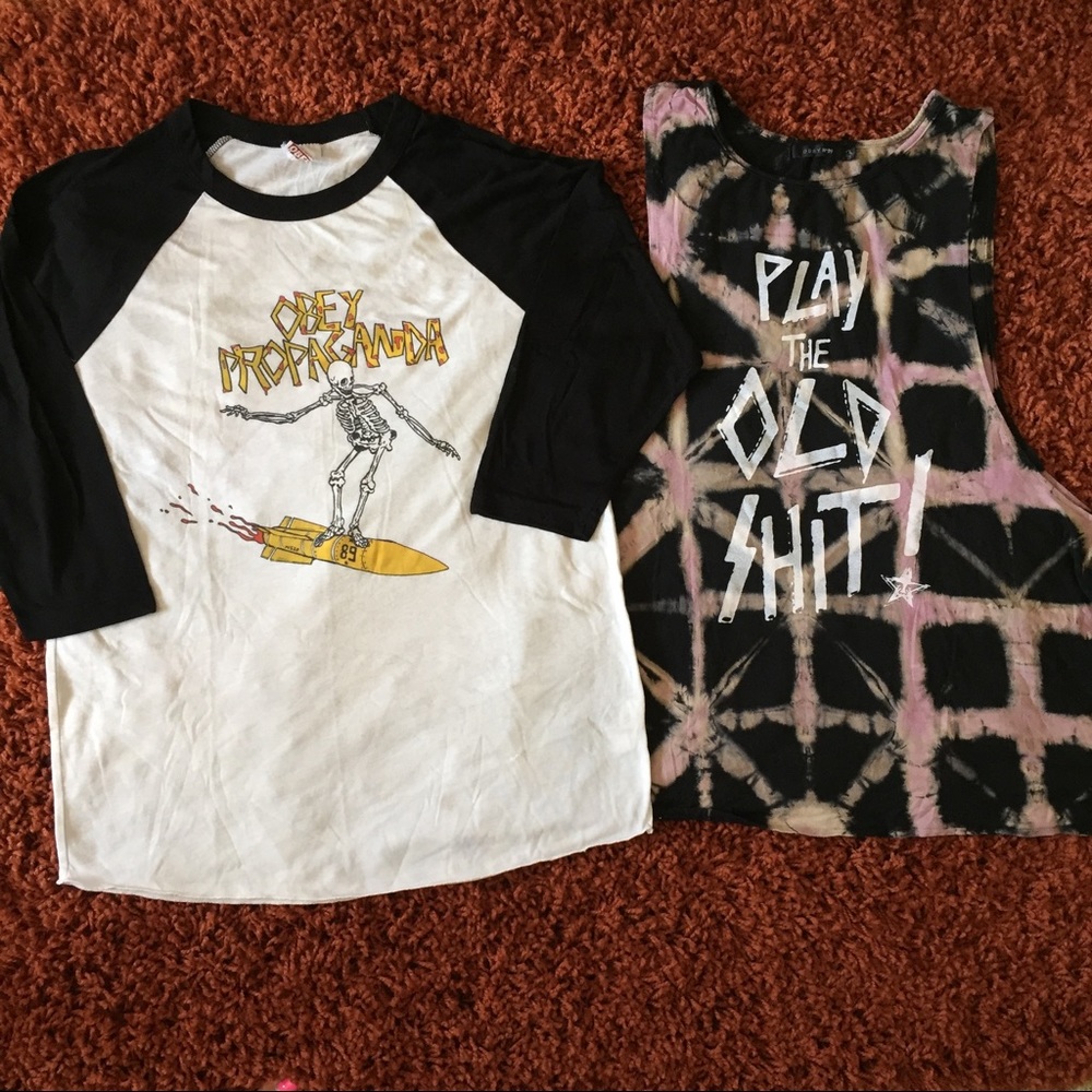 Bundle of Obey graphic shirt and tie dye tank
